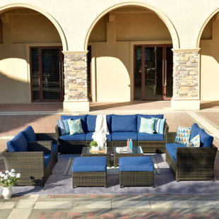 Cassville Patio Furniture 12 Piece Rattan Sectional Seating Group with Cushions