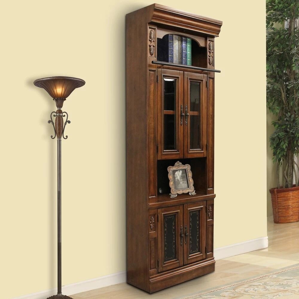 Canora Grey Traditional 32 Bookcase With Energy Efficient Led Display Shelves Glass Door Cabinet And Enclosed Storage Compartment In Vintage Dark Chestnut Finish Wayfair Ca