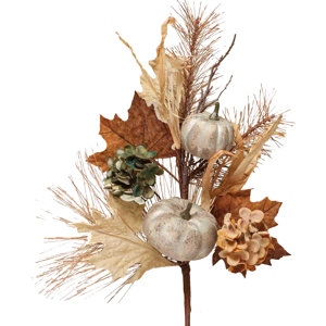 Decorative Spray with Faux Pumpkins, Hydrangea Heads, Leaves and Twigs