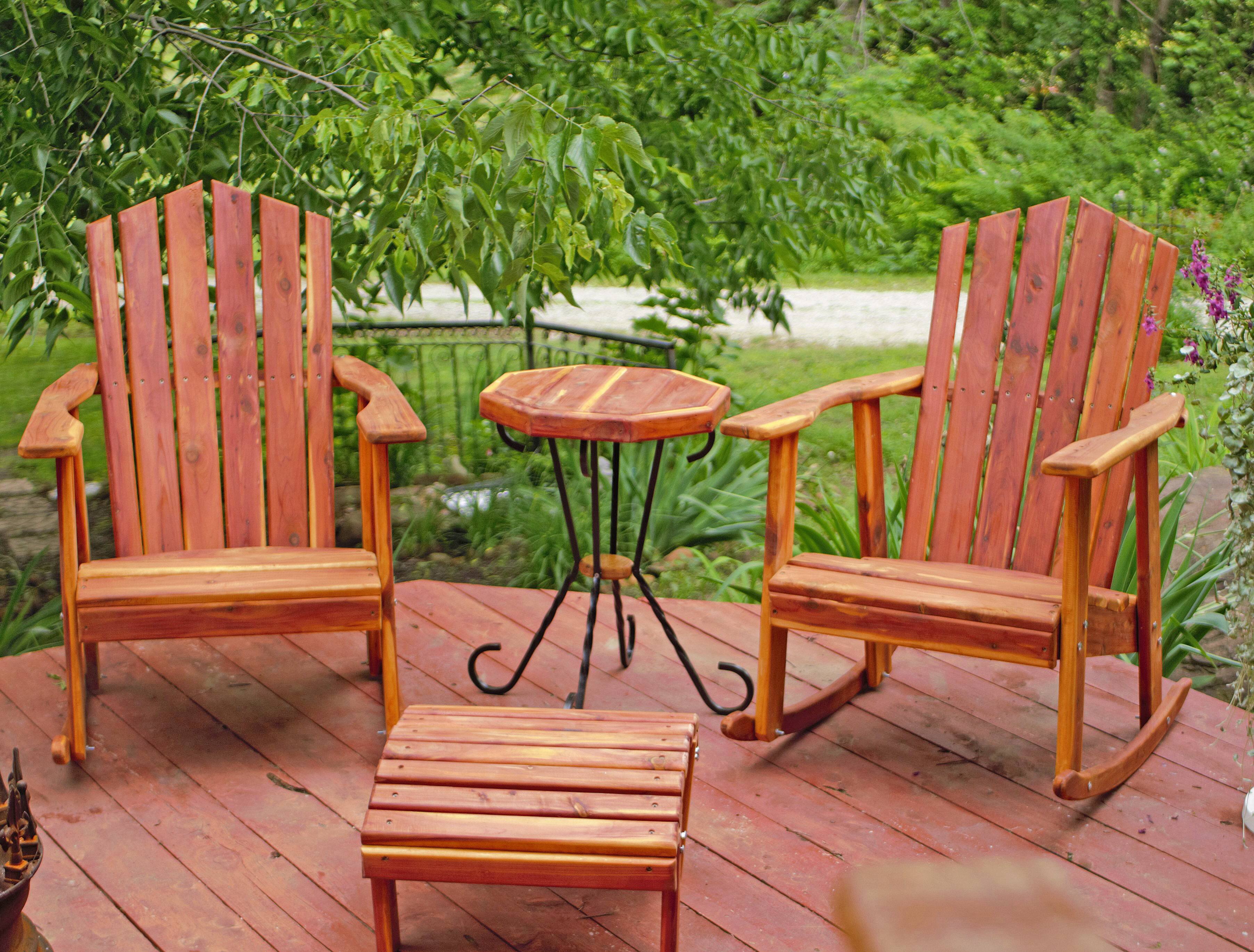 Anvie Solid Wood Rocking Adirondack Chair With Ottoman 