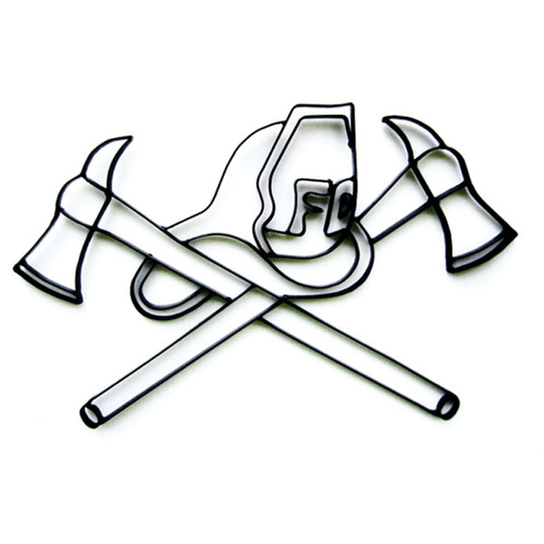 Fireman Logo Wrought Iron Decorative Metal Wall Art Sculpture FD Fire Fighter 