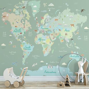 Mural Map Wallpaper Peel and Stick Living room Cafe decor art Custom mural Wall decal Gift for friend World map abstraction Self adhesive