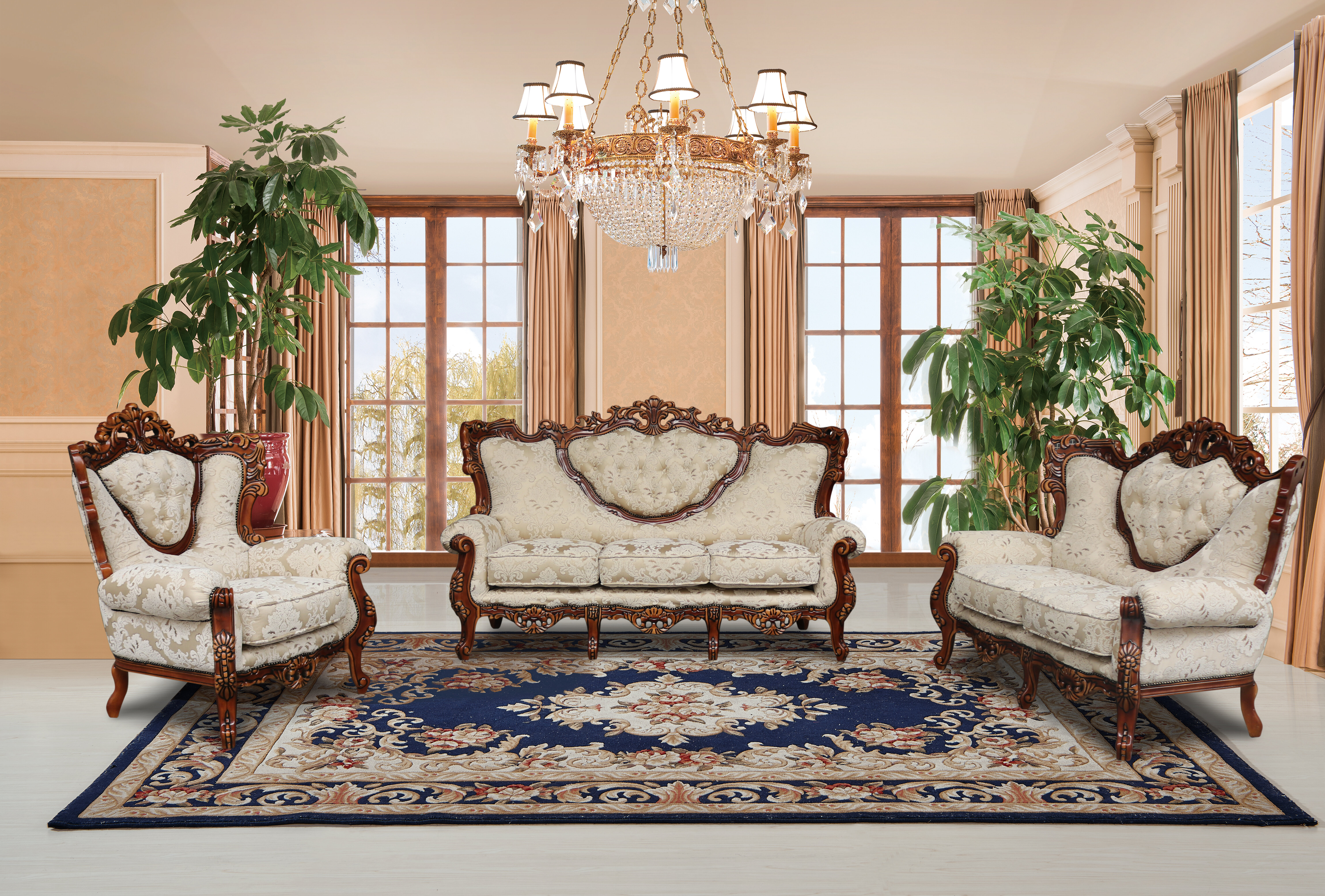 Astoria Grand Waleska 3 Piece Gold And White Embossed Fabric Standard Living Room Set