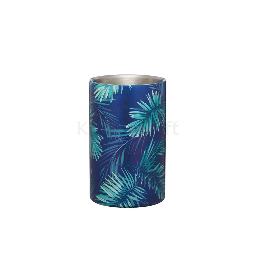 Tropical Leaves Double Walled Palm Print Wine Cooler gray