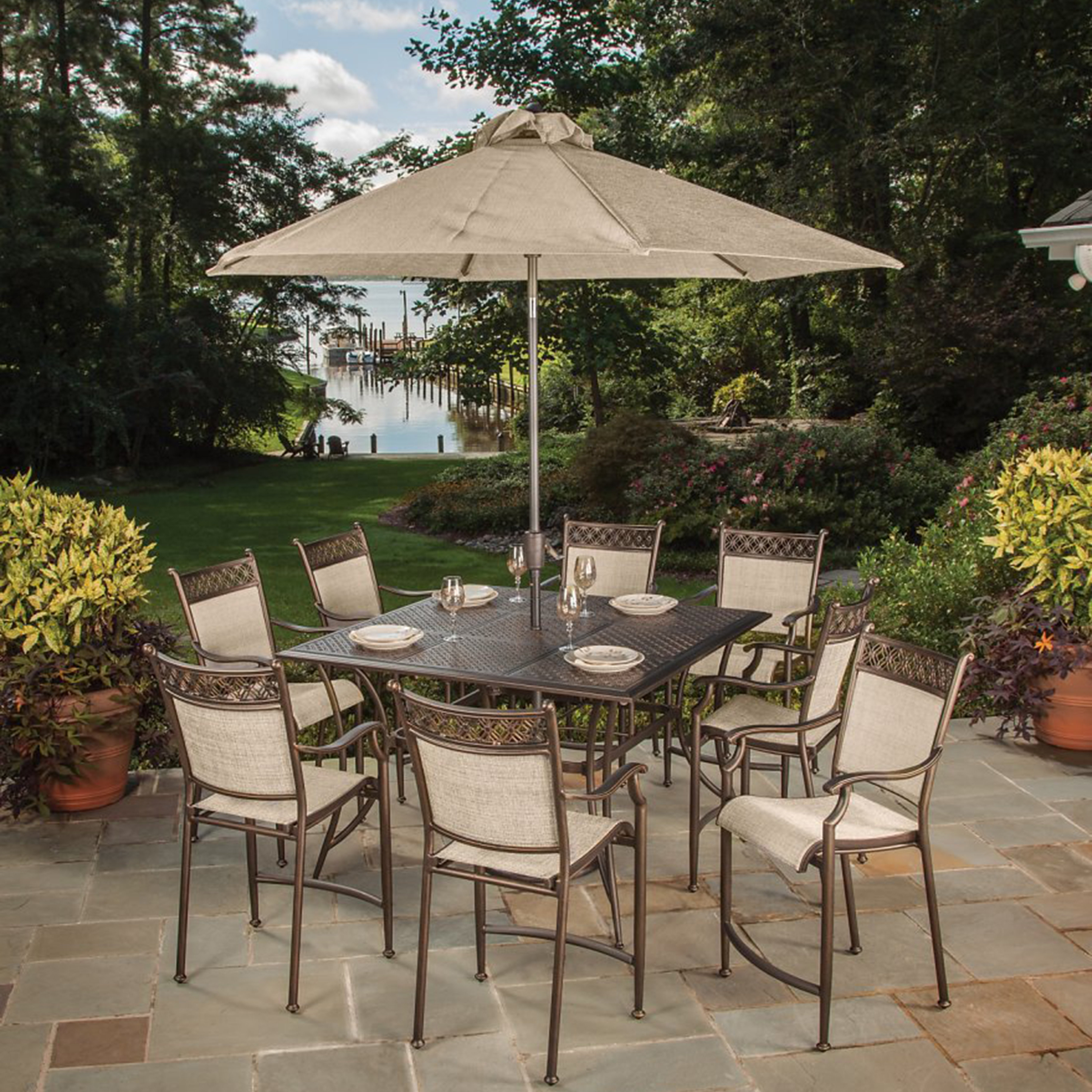 Red Barrel Studio Doucette 9 Piece Bar Height Dining Set With Doucette 9 Piece Bar Height Dining Set