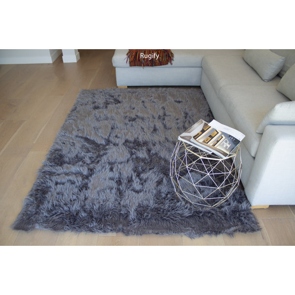 Everly Quinn Mejia Shag Faux Sheepskin Gray Indoor Outdoor Area Rug Wayfair