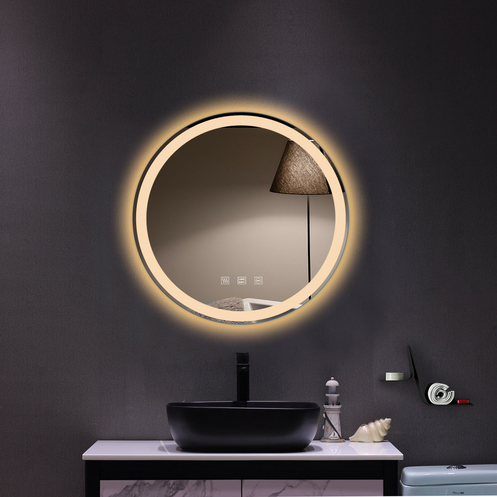 Orren Ellis Round Lighted Wall Mounted Bathroom / Vanity Mirror | Wayfair
