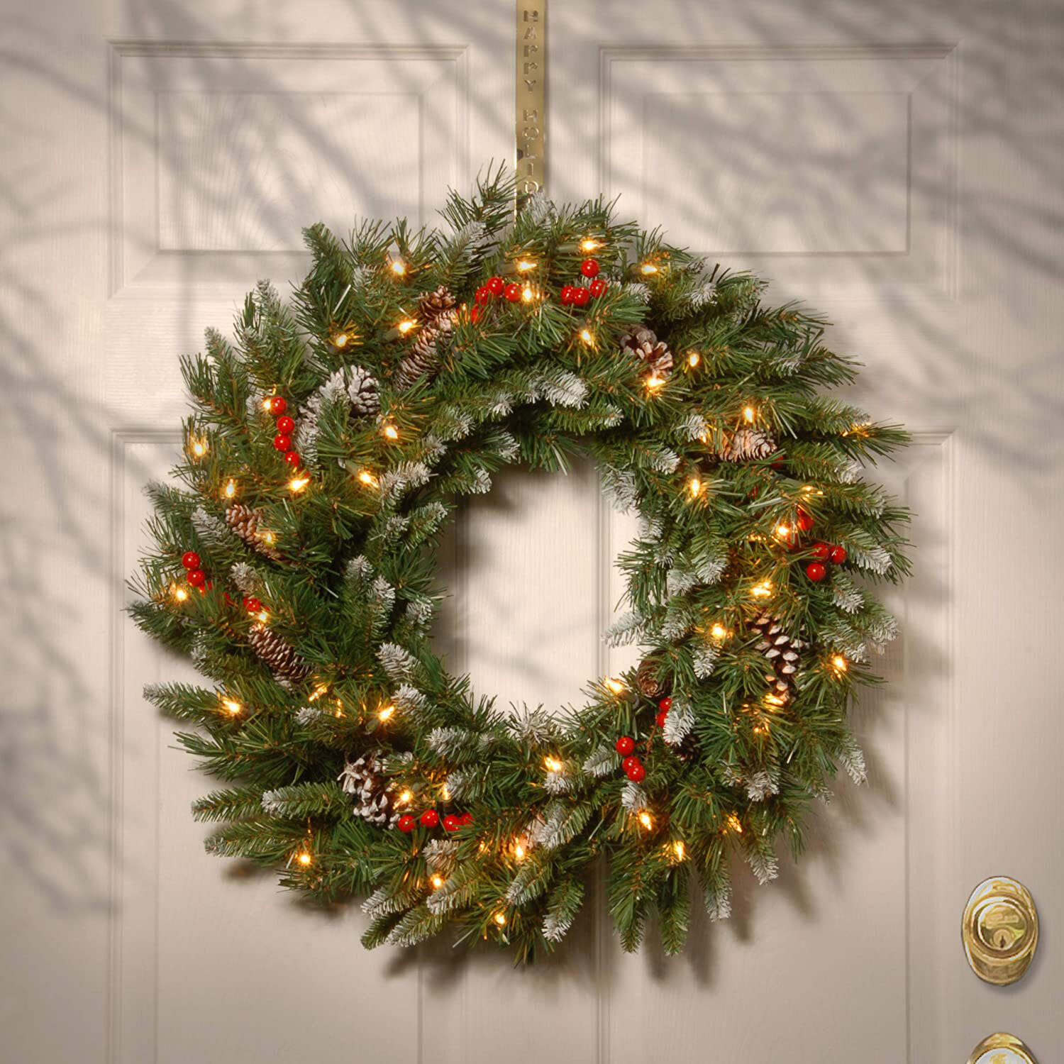 LED Cosmic Lights Pre-Lit Frosted Colonial Fir Artificial Christmas Wreath 30-Inch