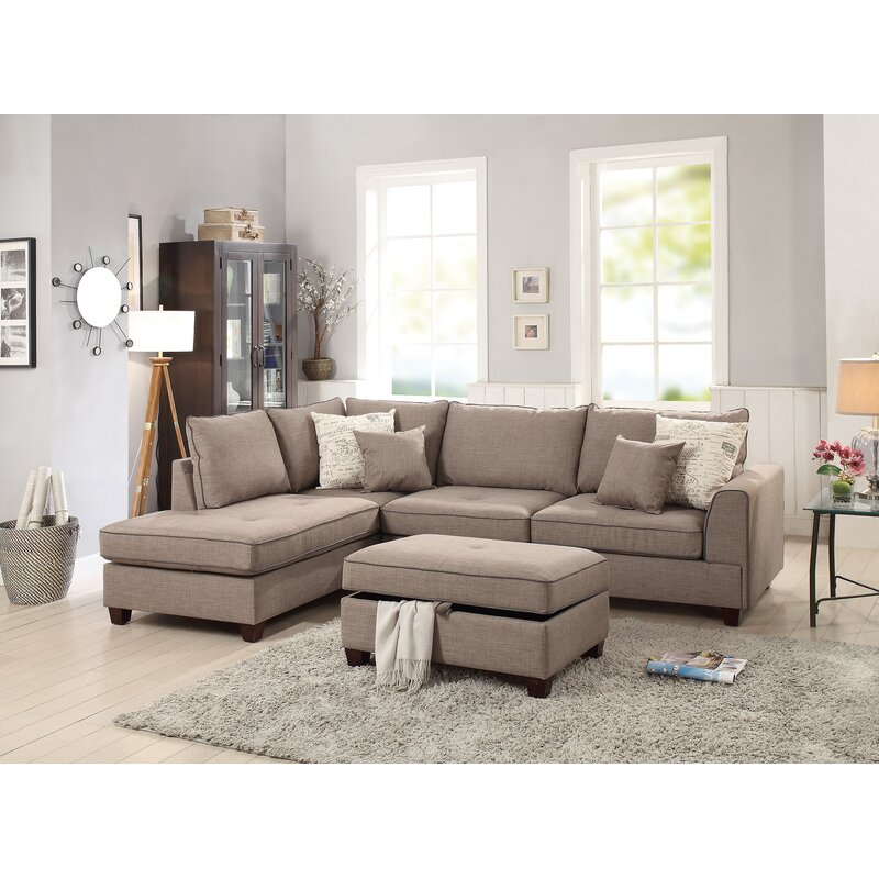 Laurel Foundry Modern Farmhouse Malta Reversible Sectional With Ottoman Reviews Wayfair