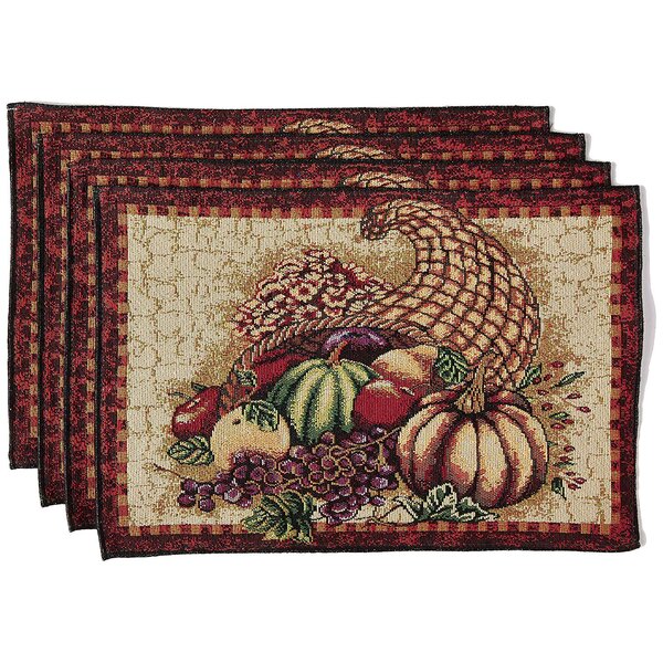 HC GRAPES,STRAWBERRIES,ORANGES Set of 4 Same Tapestry Placemats,13"x19",FRUITS