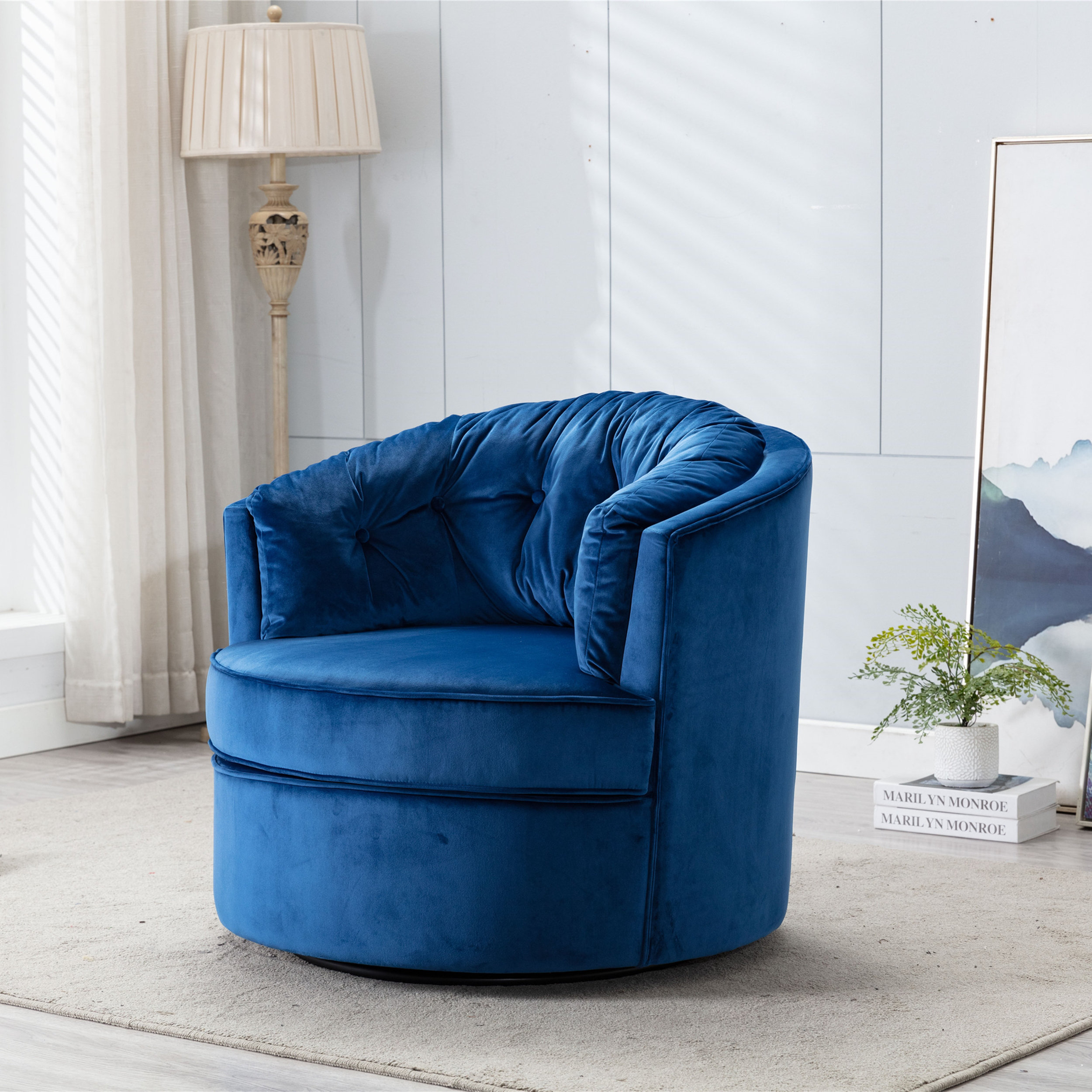 Everly Quinn Cintron 335 Wide Tufted Velvet Swivel Barrel Chair Wayfair