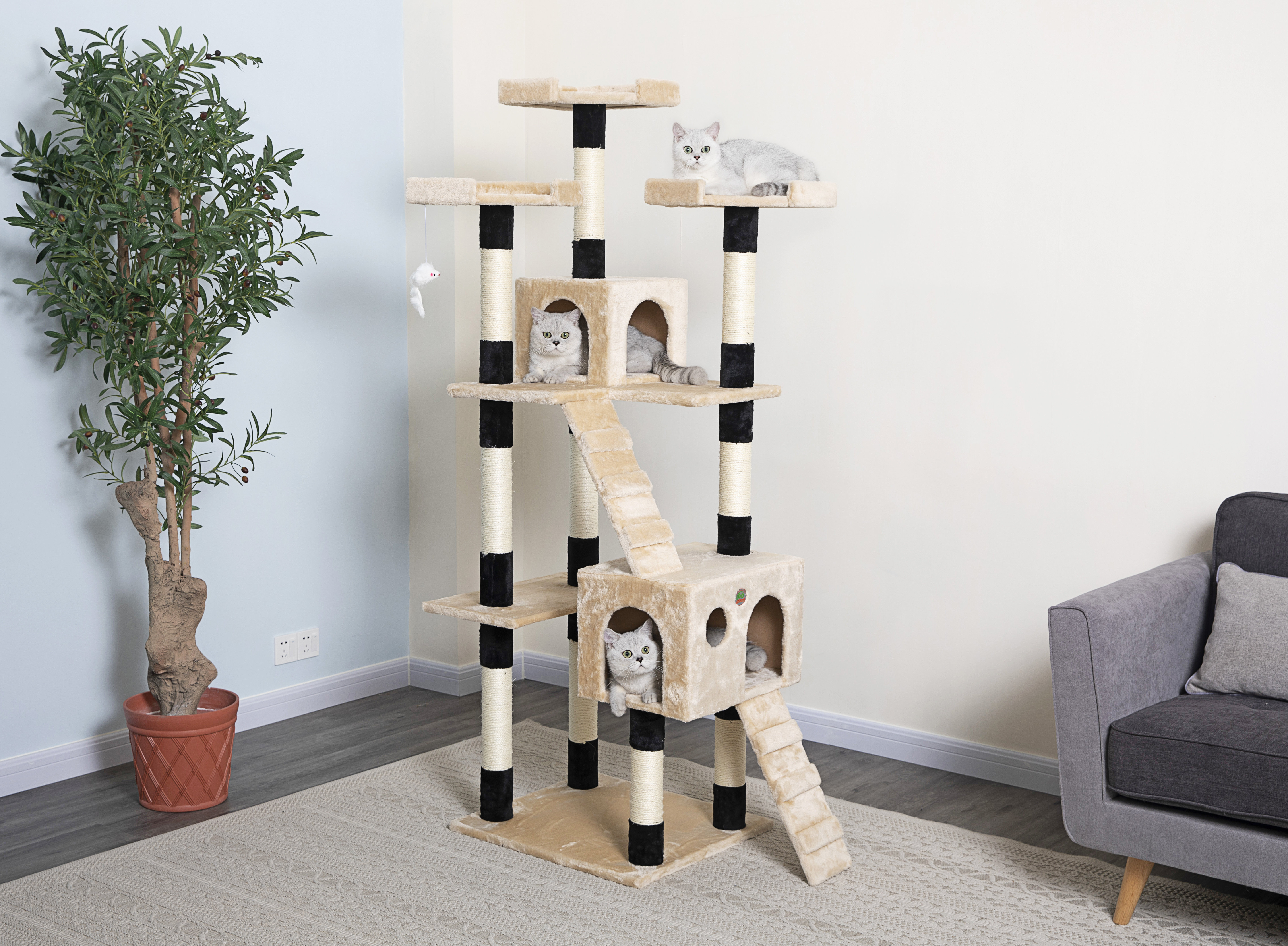 Pet Supplies Floor To Ceiling Cat Tree 3 Levels Sisal Scratch Post