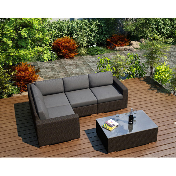 Rosecliff Heights Hodge 5 Piece Teak Sectional Set With Sunbrella Cushions Wayfair