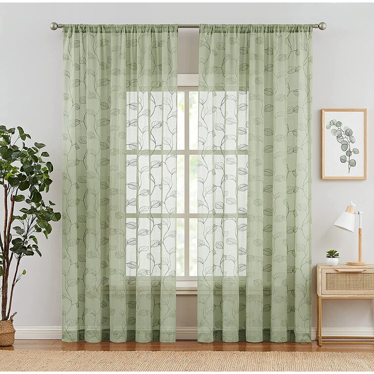 Sheer Window Curtain Home Decor Grommets Top Mosaic Pattern Two Solid Colors 