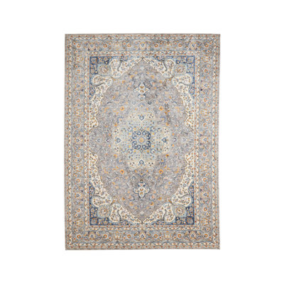 Laura Ashley Turkish Mystic Chenille Medallion Area Rug_Grey/Gold
