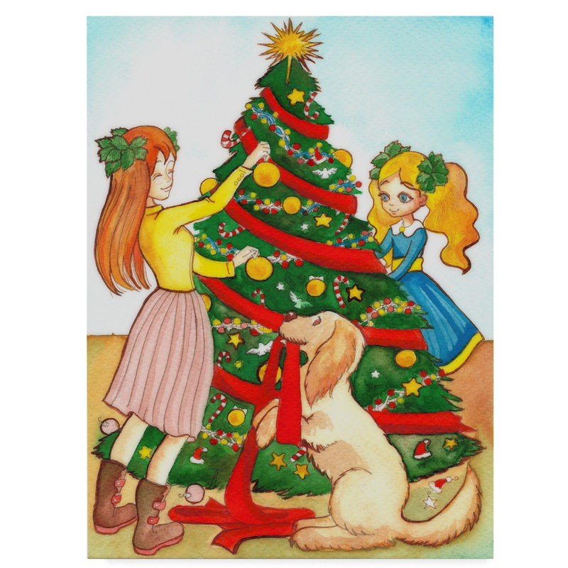 Trademark Art Christmas Tree Children Acrylic Painting Print On Wrapped Canvas