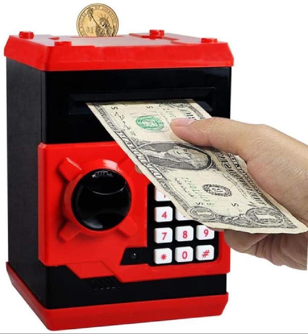 Color : Silver Electronic Piggy Bank ATM Password Cash Box Cash Coin Savings Smart Safe Deposit Banknote Birthday Gift 