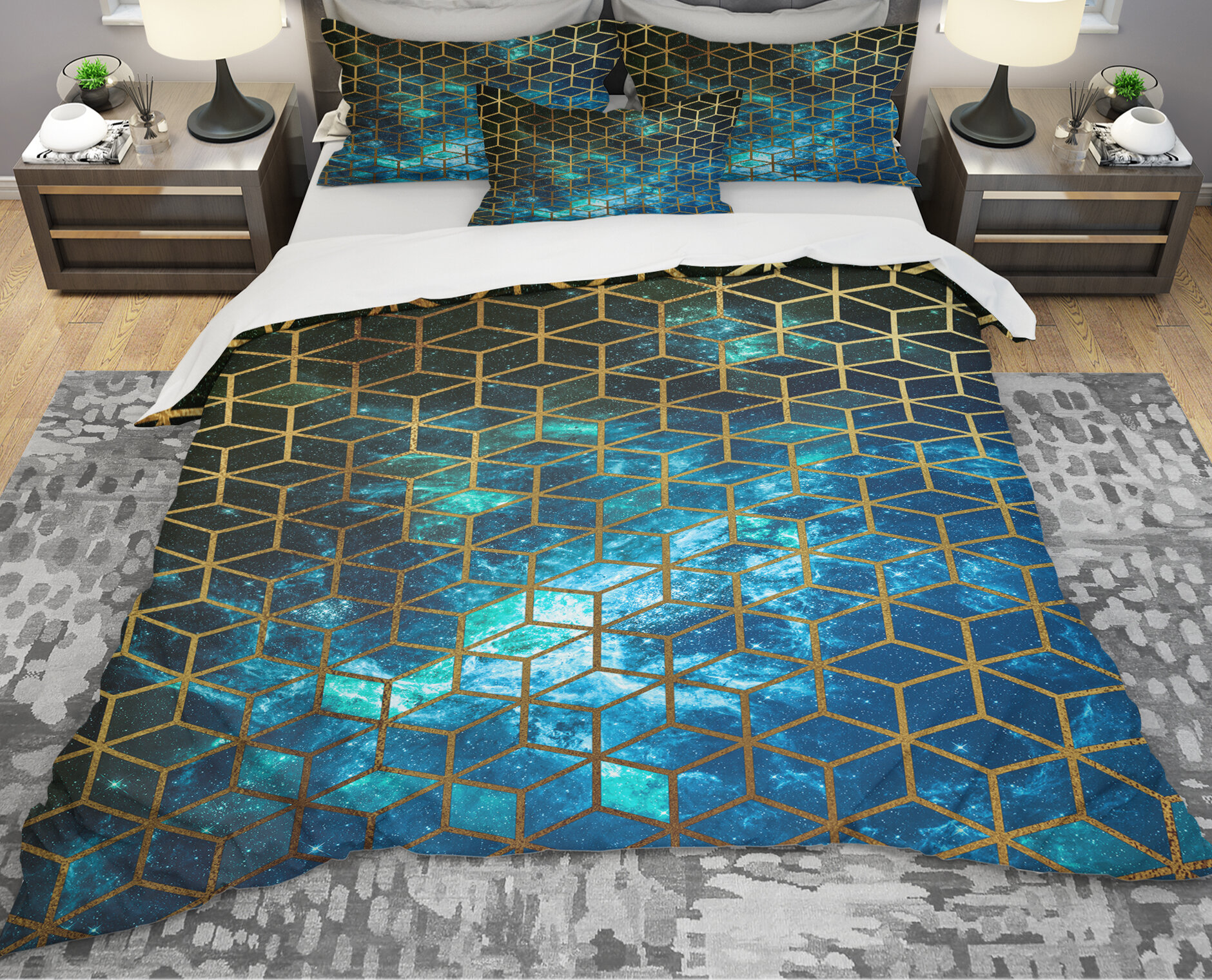 East Urban Home Designart Cubes Over Blue Cosmic Background Duvet