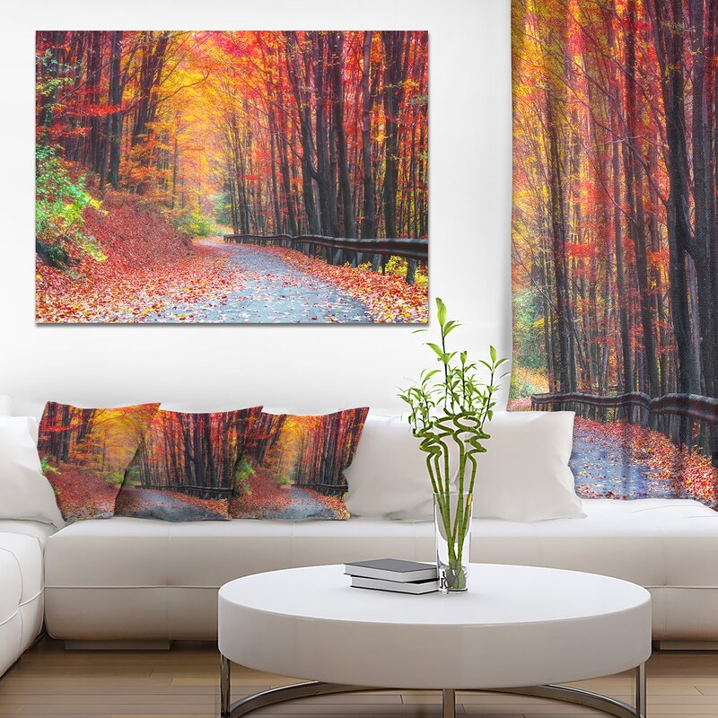 'Road in Beautiful Autumn Forest' Photographic Print Canvas