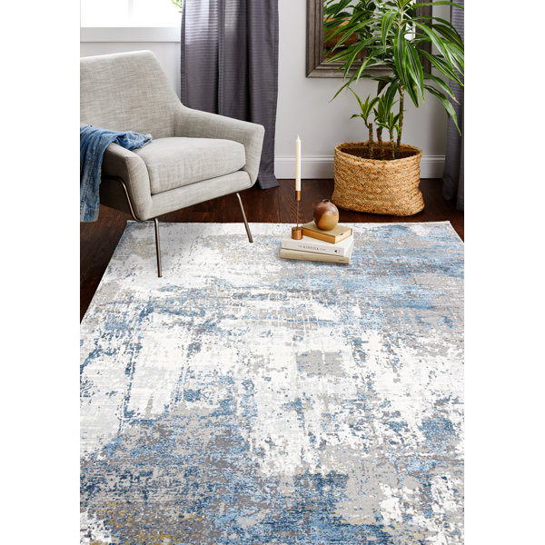 17 Stories Howton Power Loom Ivory Blue Rug Wayfair