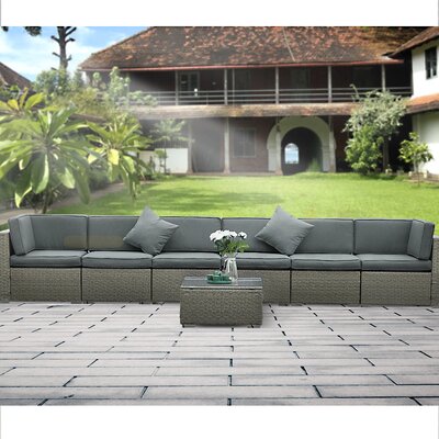 7 Piece Rattan Sectional  Seating Group With Cushions Latitude Run® Cushion Color: Gray