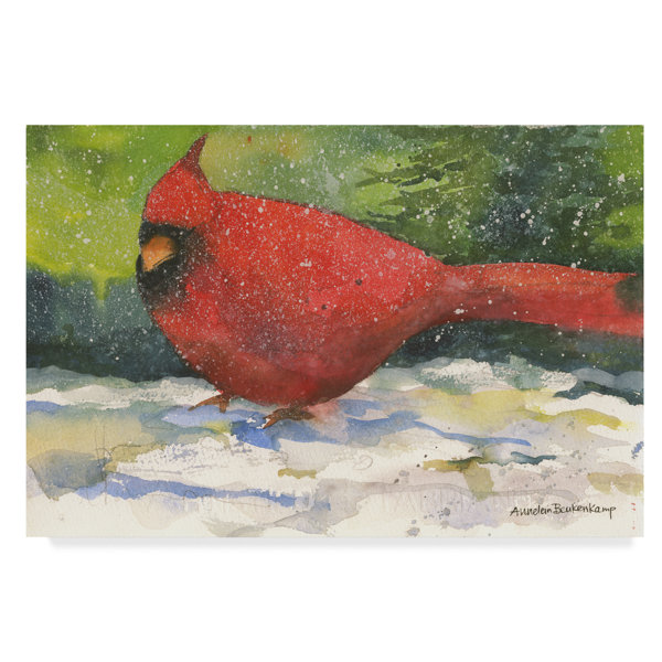 Trademark Art Winter Cardinal In Snow Watercolor Painting Print