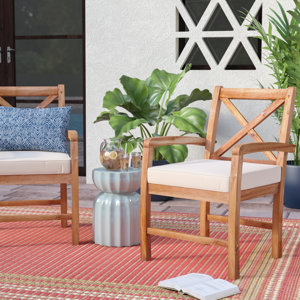 Calvert X-Back Acacia Patio Chair with Cushions (Set of 2)