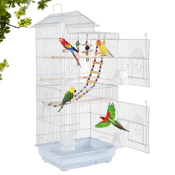64" Wooden Bird Cage Parrot Cockatiel Pet Play Covered House Ladder Feeder Stand 