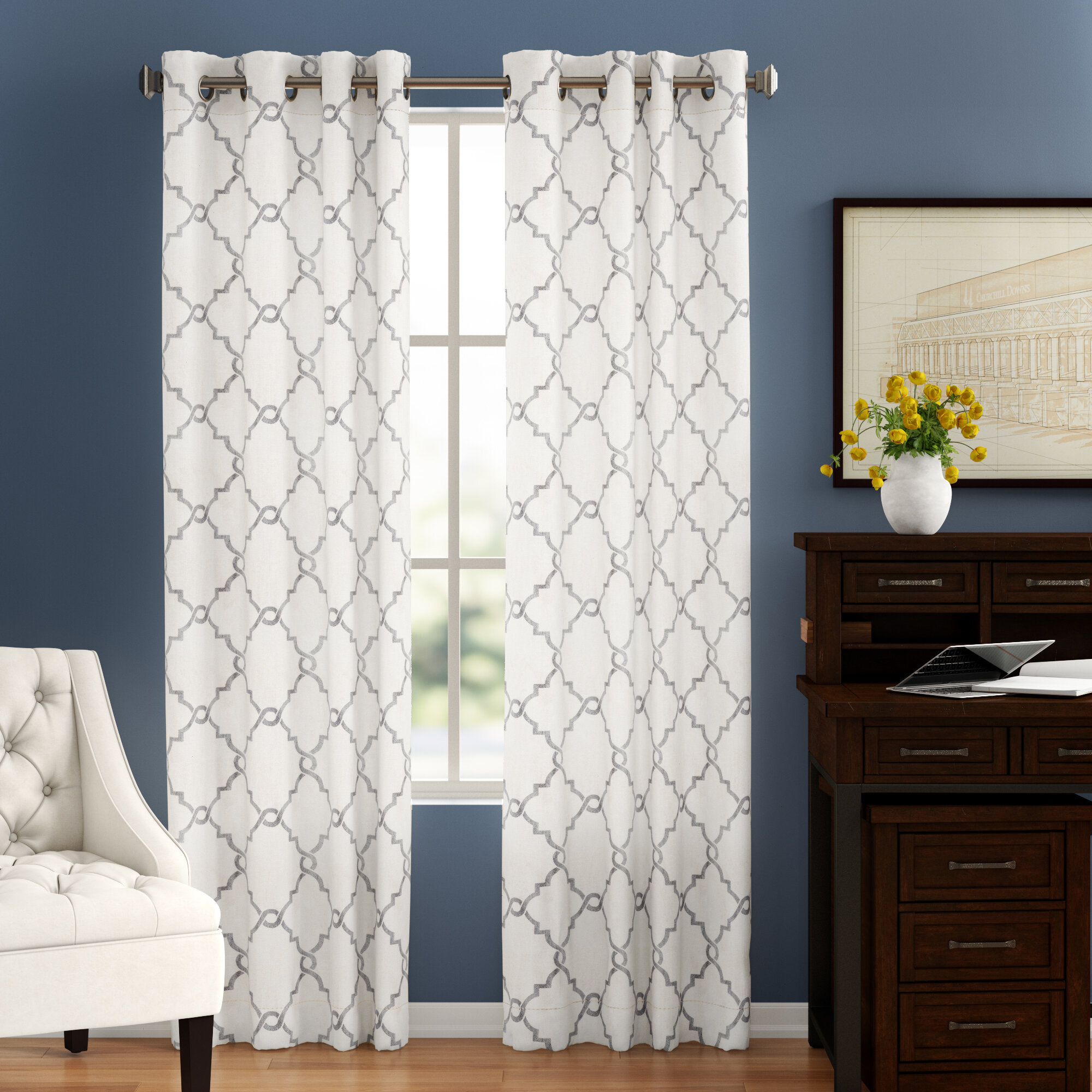 Three Posts Winnett Geometric Semi Sheer Grommet Single Curtain Panel Reviews Wayfair