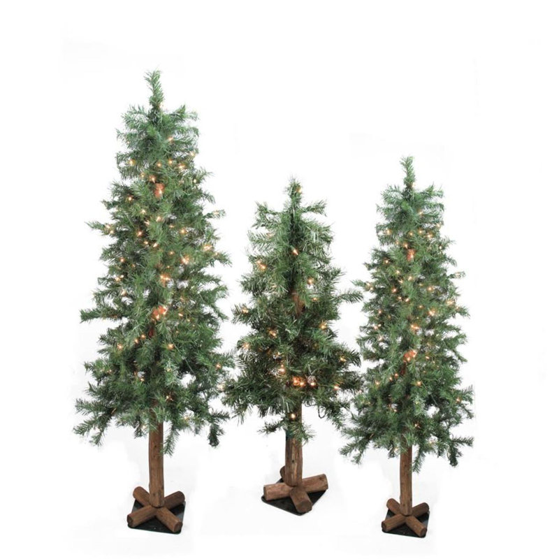 The Holiday Aisle 3 Piece Pre Lit Woodland Alpine Green Pine