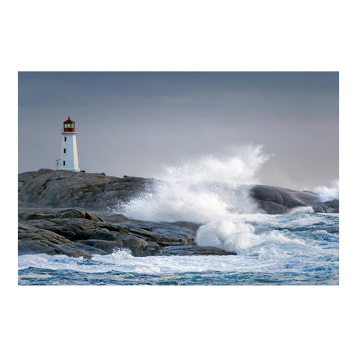 Storm Waves at a Lighthouse 3.2m x 4.8m Textured Matte Peel & Stick Wall Mural East Urban Home