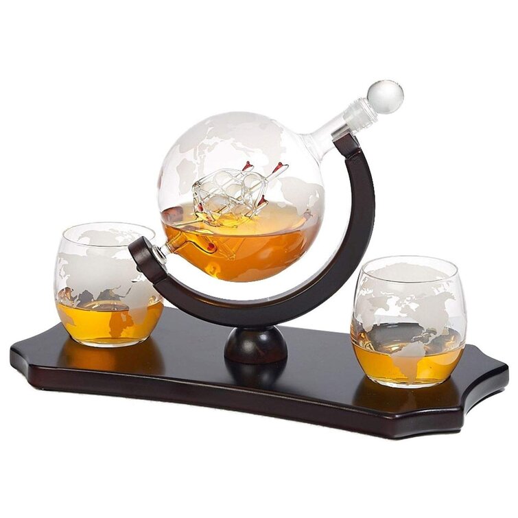 Whiskey Etched Globe Decanter Set 