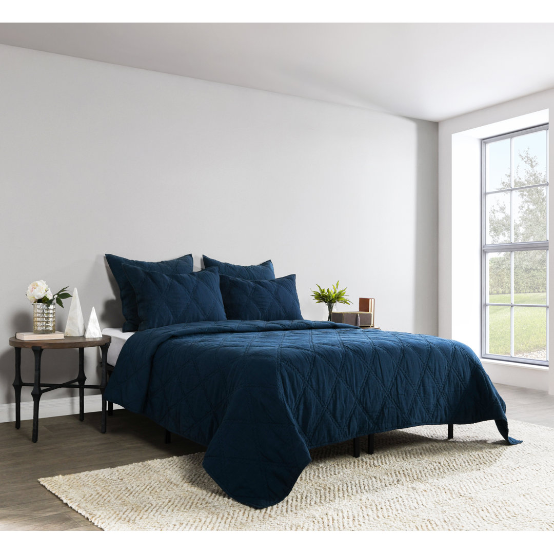 Online Designer Bedroom Casi 100% Belgian Flax Linen Midnight Blue King Quilt By Kosas Home