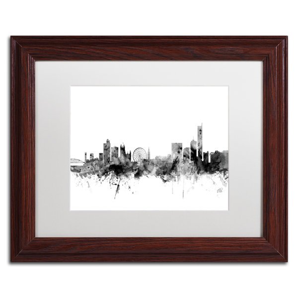 Trademark Art Manchester England Skyline B W Framed Graphic Art Print On Canvas Wayfair