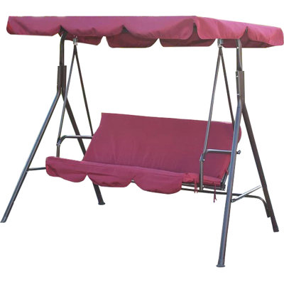 Belleze Canopy Porch Swing With Stand Cushion Fabric Burgundy