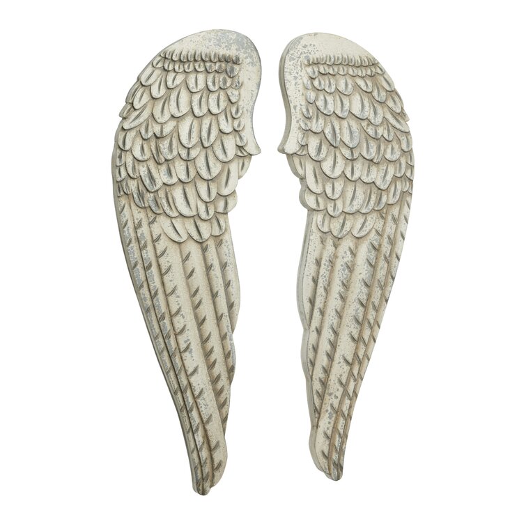 Off White Stunning Metal Angel Wings Wall Decor Set of 2 NEW 
