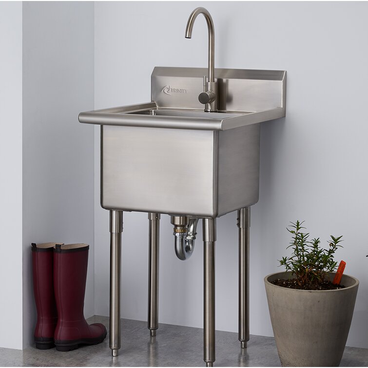 Freestanding Utility Sink Laundry Tub Floor Mount Single Faucet Wash Bowl Basin