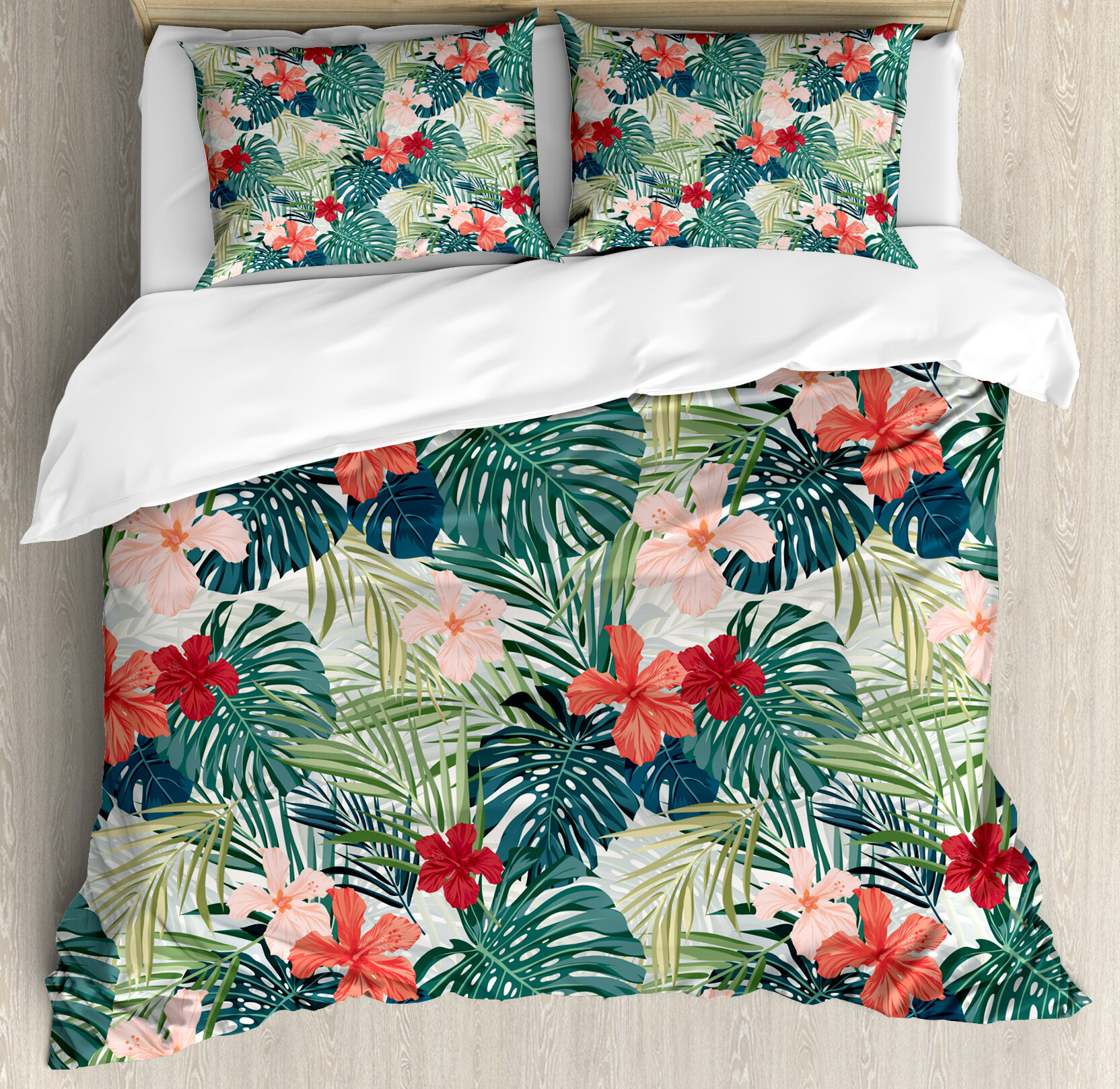 Dark Green Green Ambesonne Leaf Flat Sheet Soft Comfortable Top Sheet Decorative Bedding 1 Piece Summer Beach Holiday Themed Hibiscus Plumeria Crepe Ginger Flowers Twin Size