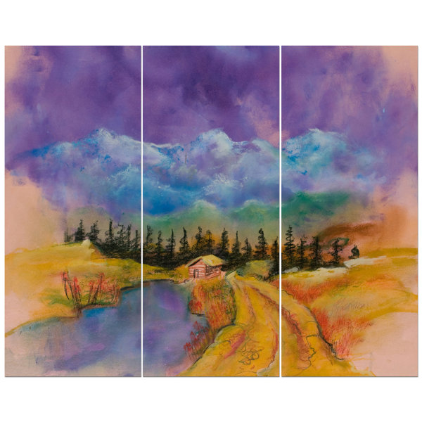 East Urban Home Golden Sunset In Purple Sky Oil Painting Print
