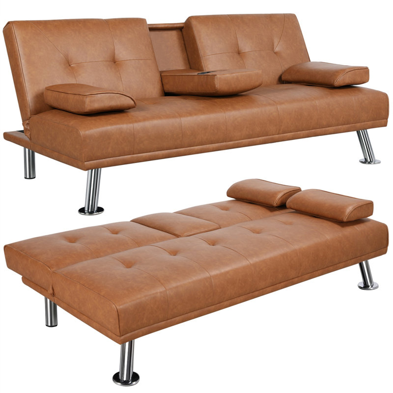Latitude Run Janni Full 65 7 Wide Faux Leather Biscuit Back Convertible Sofa Reviews Wayfair