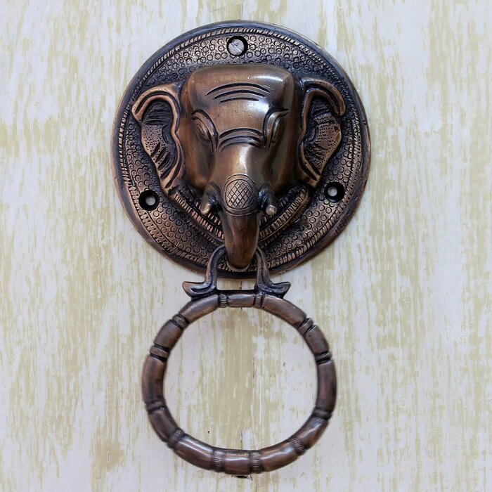 Elephant Arrival Brass Door Knocker