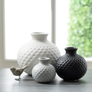 Elements Ceramic Vase Set 3-piece Light Blue & White Glossy Finish 10" 12" 15" 