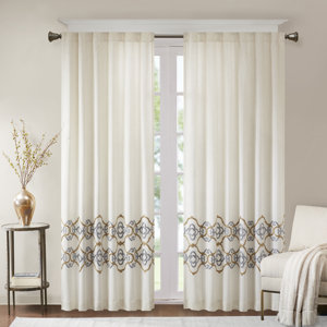 Akemi Border Embroidered Room Darkening Rod Pocket Single Curtain Panel