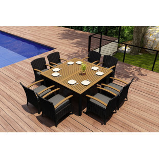 Go to store & view more images Holbrook 9 Piece Teak Dining Set with Sunbrella Cushions by Rosecliff Heights