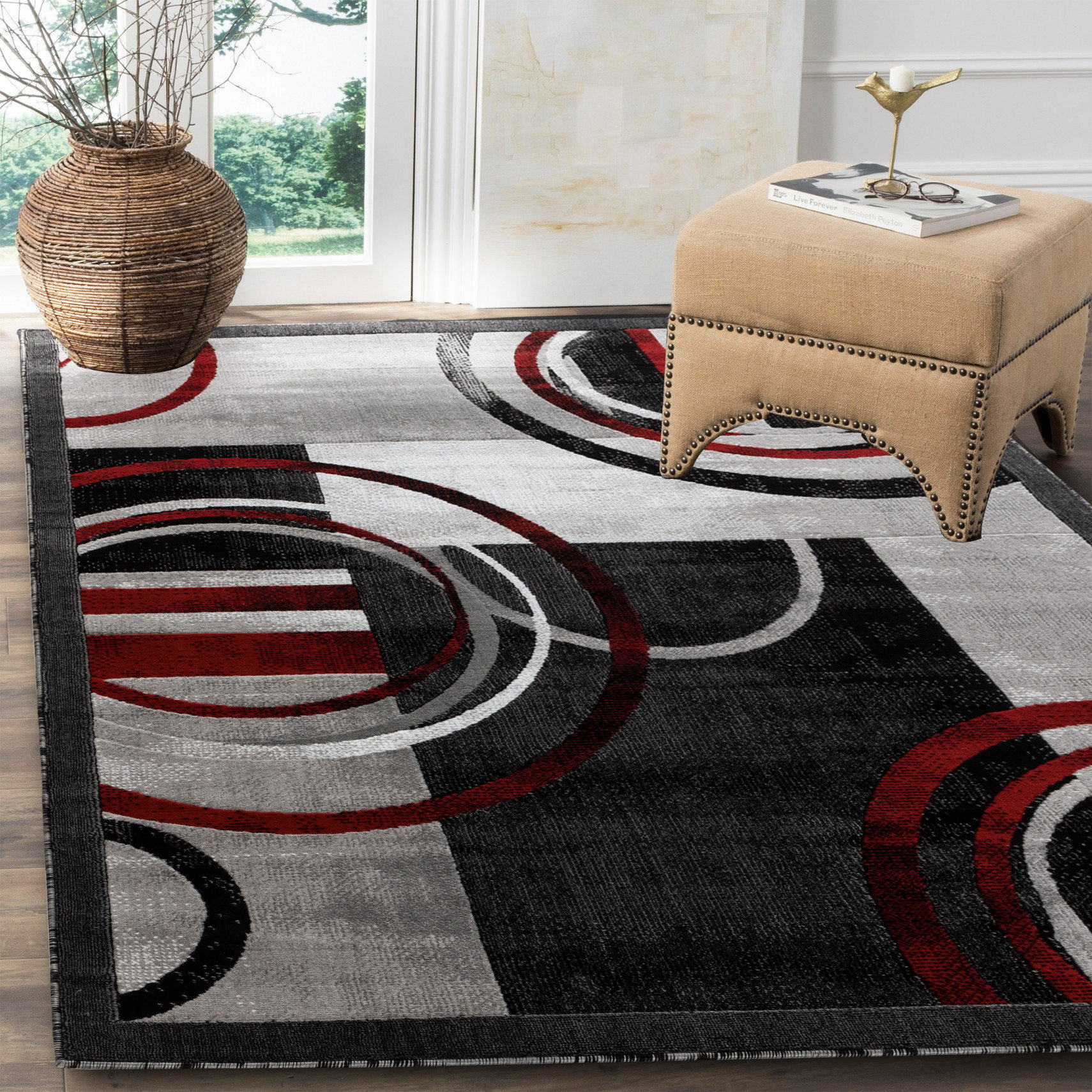 Orren Ellis Delana Power Loom Performance Gray/Red/Black Rug & Reviews