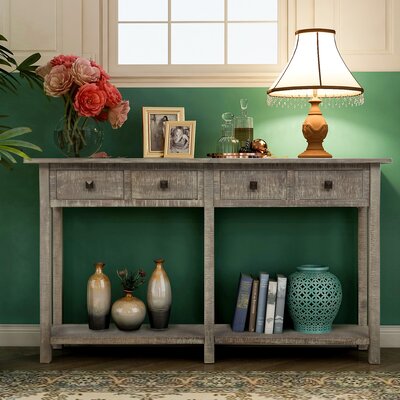 Gracie Oaks 59" Solid Wood Console Table  Color: Gray Wash