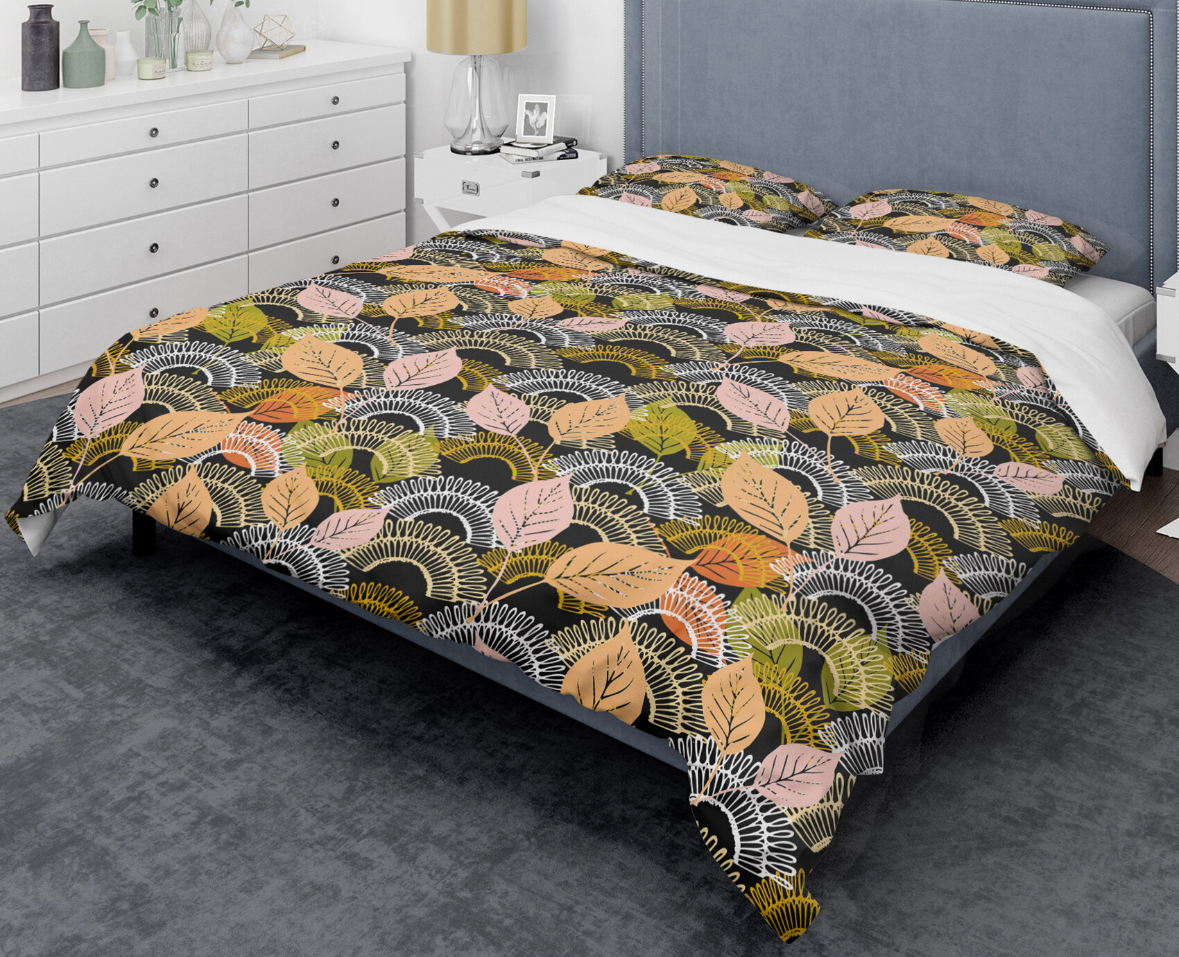 East Urban Home Autumn Leaves Lace Textured Mid Century Duvet