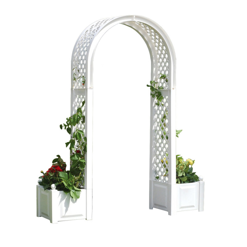 White Tamarac Arch With Planters Outdoor Garden Furniture