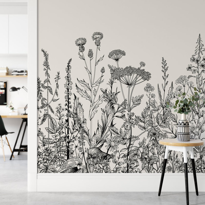 Latitude Run Palmer Garden Plants Flowers Black And White Removable Textile Wallpaper Panel Wayfair