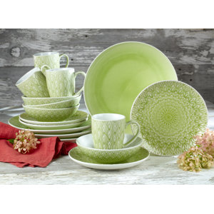 Peacock Crackleglaze 16 Piece Dinnerware Set, Service for 4